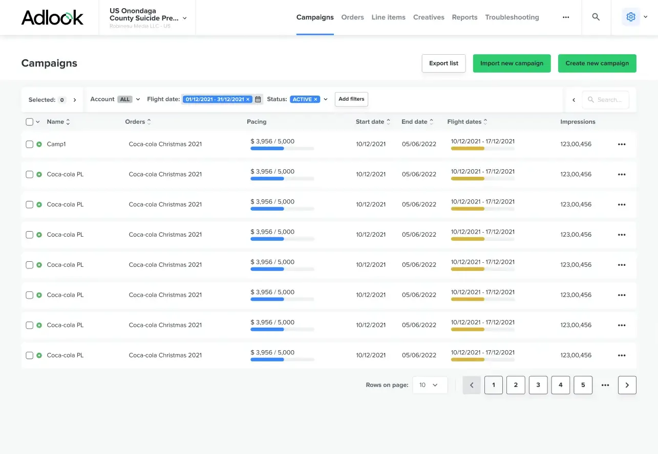 Adlook Smart — campaign list