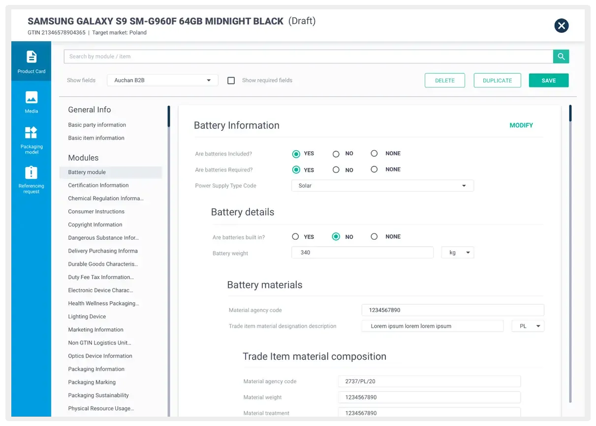 Comarch MDM — product card