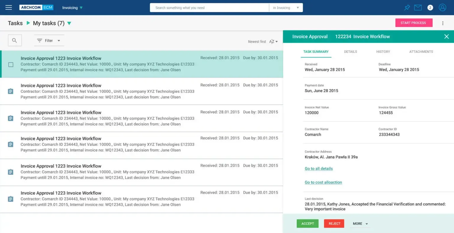 Comarch ECM — interface